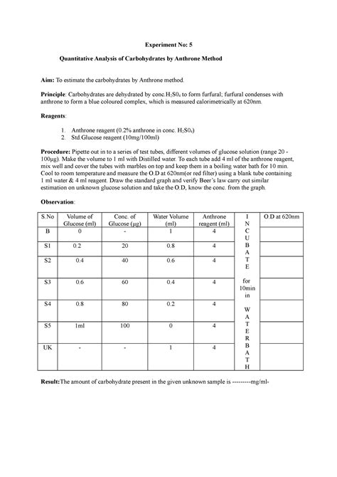 The Anthrone Method for the Determination of Carbohydrates in .